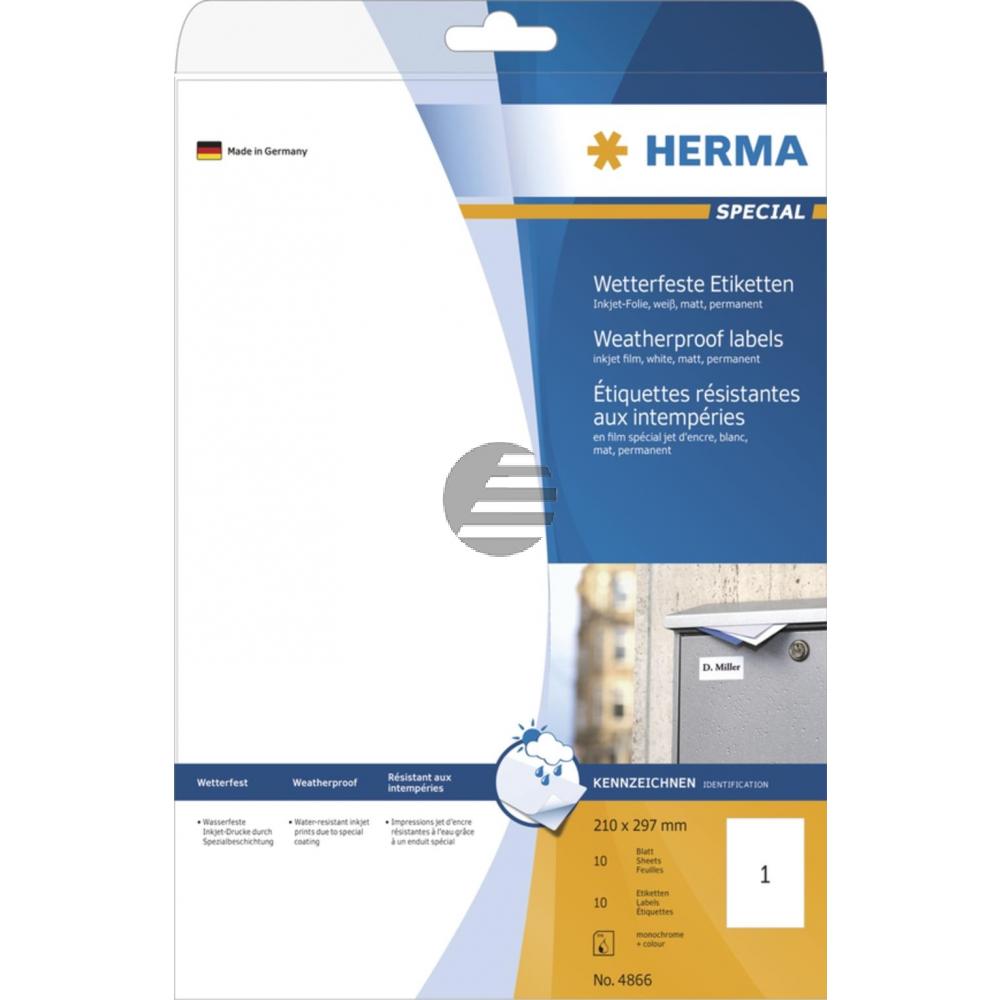 Herma Inkjet Etiketten A4 weiß 210 x 297 mm Folie matt Inh.10 wetterfest