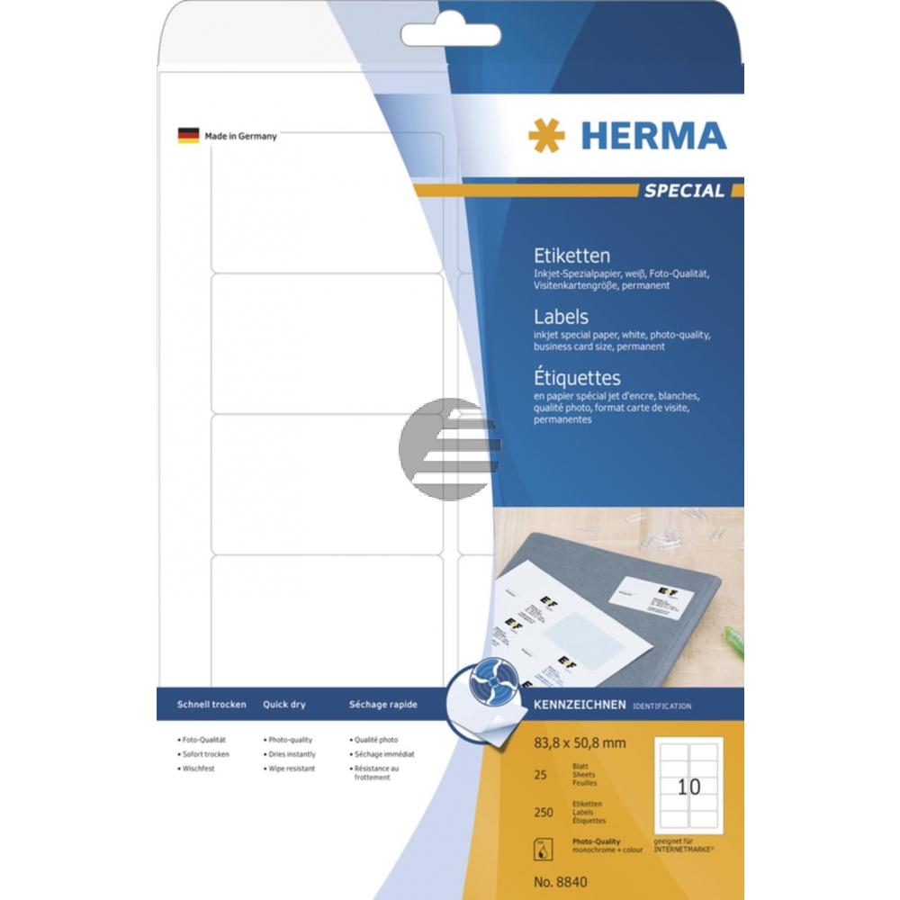 Herma Inkjet Etiketten A4 weiß 83,8 x 50,8 mm Papier matt Inh.250