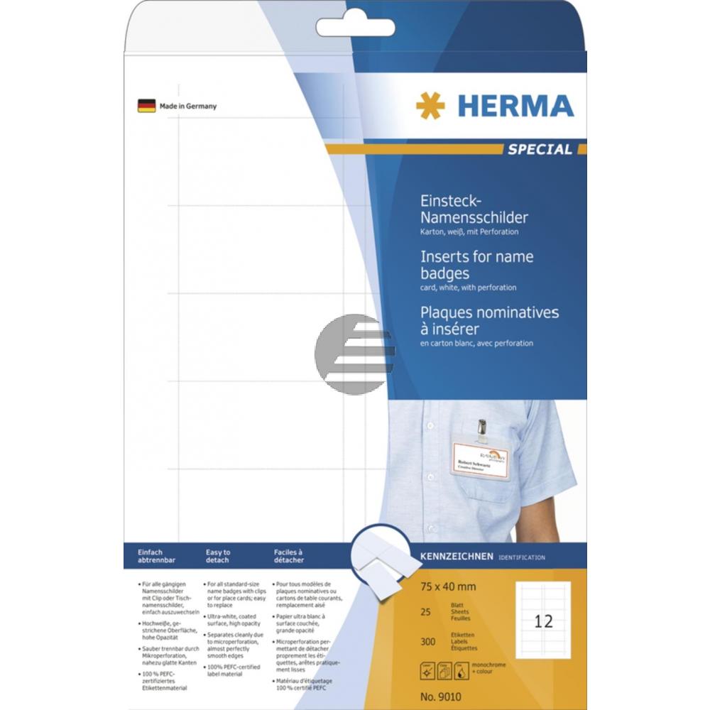Herma Namens-Einsteckschilder A4 weiß 75 x 40 mm Karton Inh.300 nicht klebend