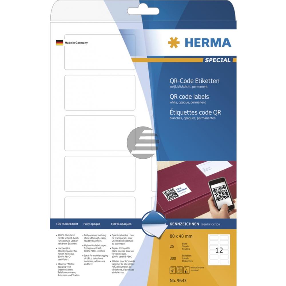 Herma QR-Code Etiketten A4 weiß 80 x 40 mm Papier matt Inh.300 blickdicht