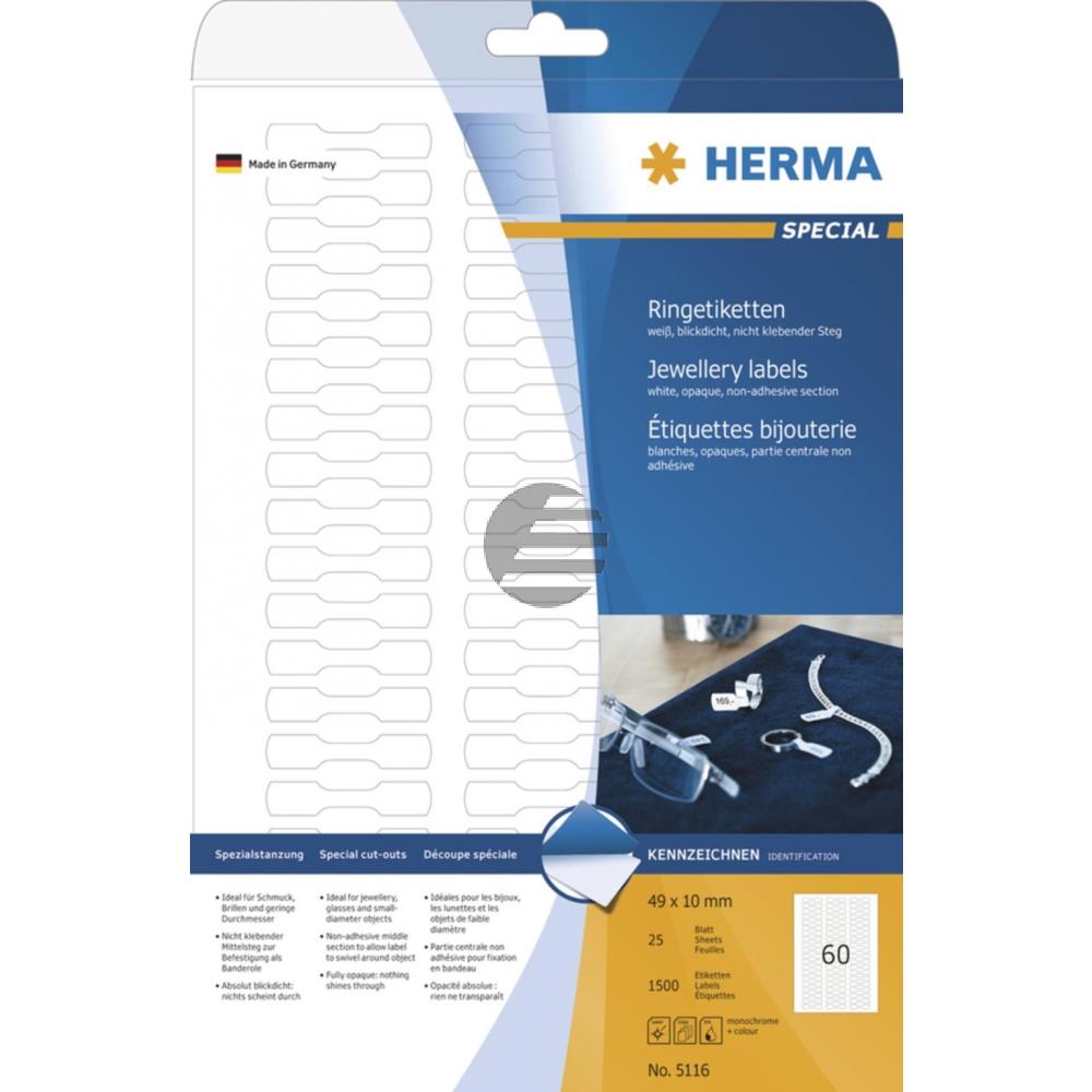 Herma Ringetiketten A4 weiß 49 x 10 mm Papier matt Inh.1500 St. blickdicht