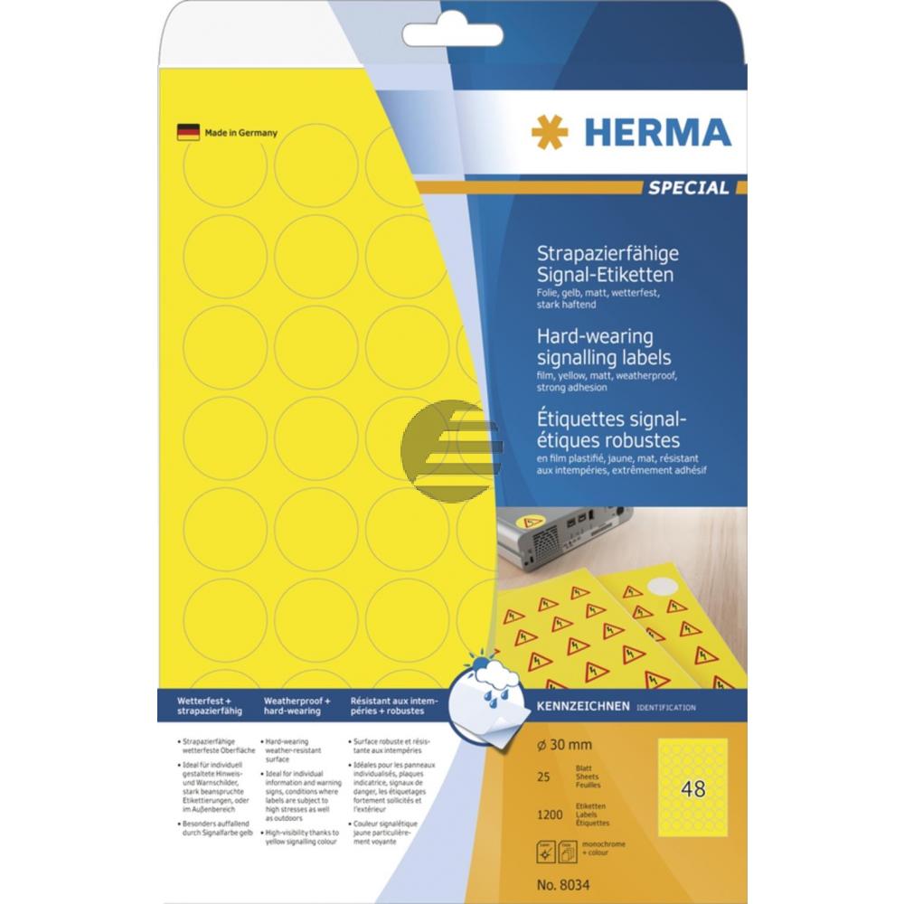 Herma Signal-Etiketten A4 gelb ø 30 mm Folie matt Inh.1200 stark haftend wetterfest