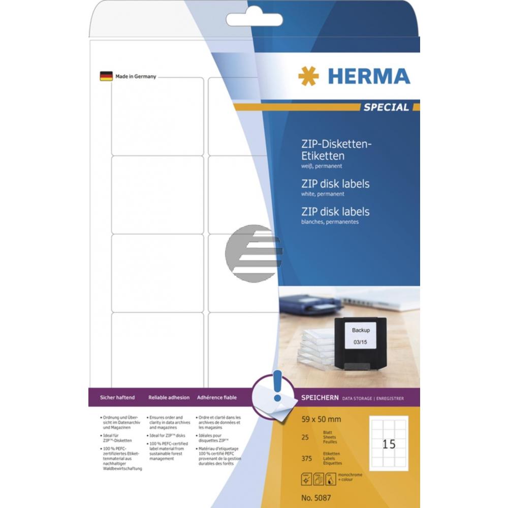 Herma ZIP-Disk-Etiketten A4 weiß 59 x 50 mm Papier matt Inh.375
