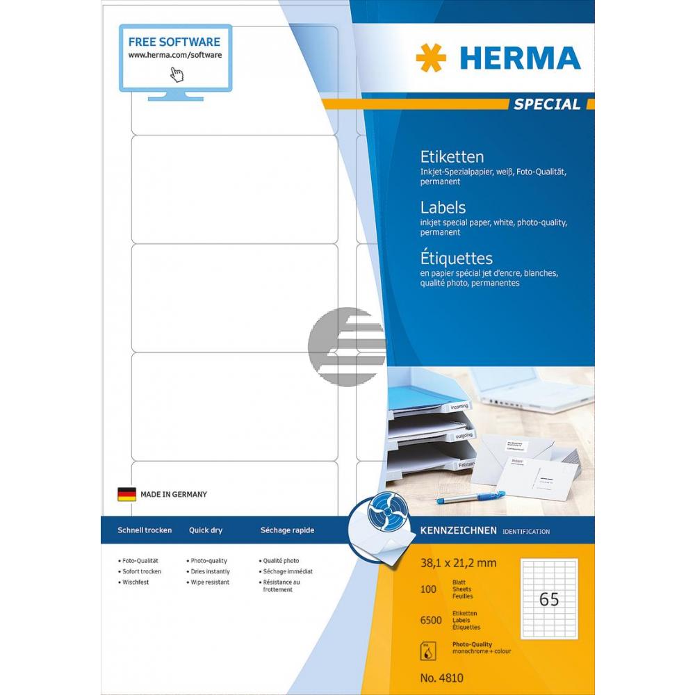 Herma InkJet Etiketten A4 38,1 x 21,2 mm weiß Papier matt Inh.6500