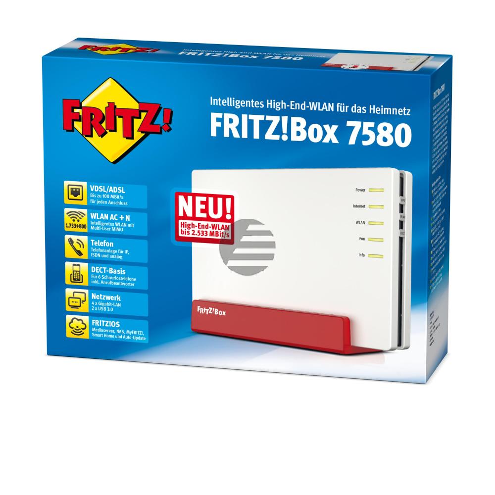 AVM Fritz!Box 7580 Dual WLAN AC+N mit 1.733 (5 GHz) + 800 MBit/s (2,4 GHz)