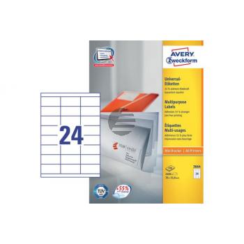 AVERY ZW. Etiketten 70×33,8mm 3664 weiss 2400 Stück AVERY ZW. Etiketten 70×33,8mm 3664 weiss 2400 Stück