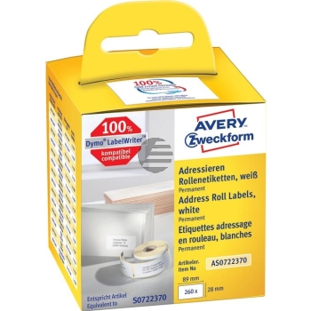 AVERY ZW. Adress-Etiketten 89x28mm AS0722370 weiss, Rolle 2x130 Stück