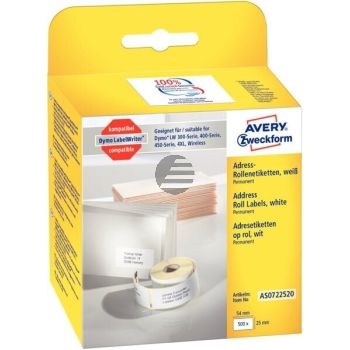 AVERY ZW. Adress-Etiketten 54x25mm AS0722520 weiss, Rolle 500 Stück