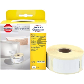 AVERY ZW. Adress-Etiketten 54x25mm AS0722520 weiss, Rolle 500 Stück