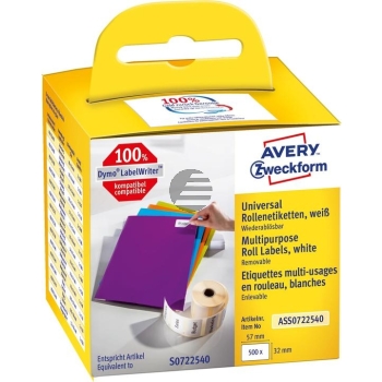AVERY ZW. Universal-Etiketten 57x32mm ASS072254 weiss, Rolle 500 Stück