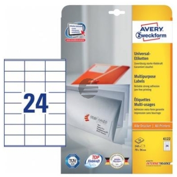 AVERY ZW. Etiketten 70x36mm 6122Z weiss 240 Stück AVERY ZW. Etiketten 70x36mm 6122Z weiss 240 Stück