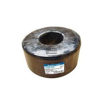LogiLink Telefonkabel flach 4-Adrig 100 m, schwarz
