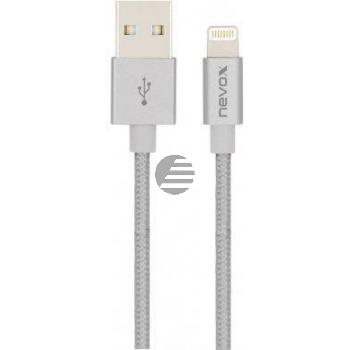 nevox Lightning USB Datenkabel MFi Nylon 2 m silbergrau