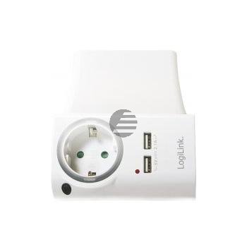 LogiLink USB Steckdosenadapter, 2x USB-Port mit Ladeschale fĂŒr MobilgerĂ€te