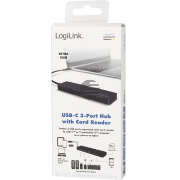 LogiLink USB-C 3.1 Hub, 3-Ports + Kartenleser, schwarz