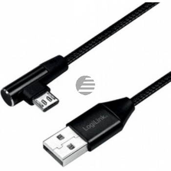 LogiLink USB Kabel, USB 2.0 zu micro-USB gewinkelter Stecker 0,3 m, schwarz
