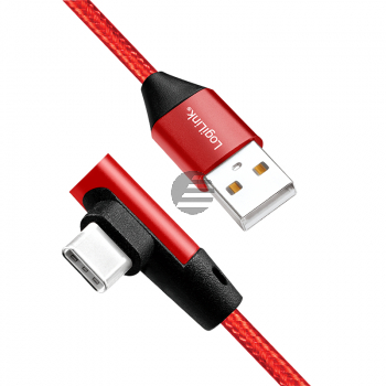 LogiLink USB Kabel, USB 2.0 zu USB-C gewinkelter Stecker 0,3 m, rot