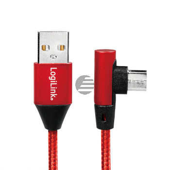 LogiLink USB Kabel, USB 2.0 zu micro-USB gewinkelter Stecker 0,3 m, rot