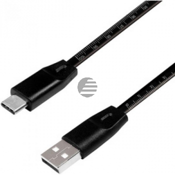 LogiLink USB Kabel mit Lineal, USB 2.0 zu micro-USB 1 m, schwarz