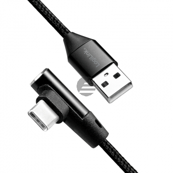LogiLink USB Kabel, USB 2.0 zu USB-C gewinkelter Stecker 1 m, schwarz