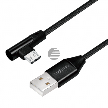 LogiLink USB Kabel, USB 2.0 zu micro-USB gewinkelter Stecker 1 m, schwarz