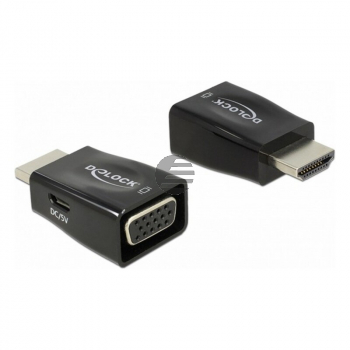 Adapter HDMI-A Stecker > VGA Buchse (screwless) schwarz Delock