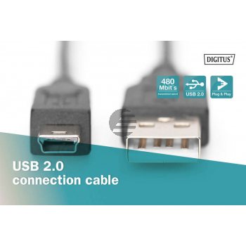 DIGITUS USB 2.0 connection cable type A - mini B 5pin M/M 3m USB 2.0 conform bl