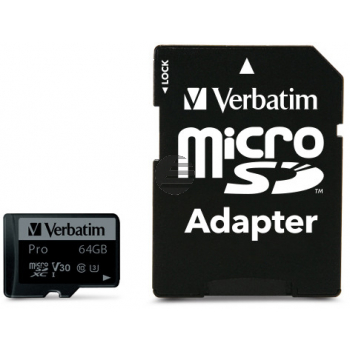 VERBATIM Micro SDXC Pro U3 64GB 47042 Read 90MB/sec. Write 45MB/sec