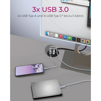 ICY BOX In-Desk USB Hub 60 mm black IB-HUB14A 2x USB 3.0, USB-C, 3,5mm, SD