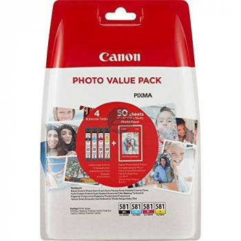 Canon Tintenpatrone + Papier gelb, magenta, schwarz, cyan (2052C006, CLI-581BKXL, CLI-581CXL, CLI-581MXL, CLI-581YXL)