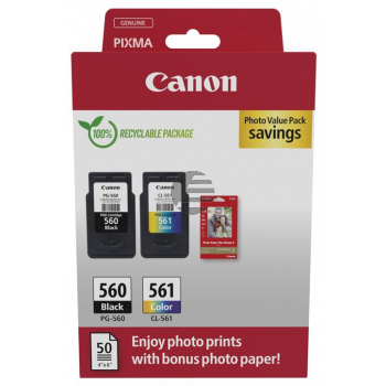 Canon Tintenpatrone + Papier cyan/magenta/gelb, schwarz (3713C008, CL-561, PG-560)
