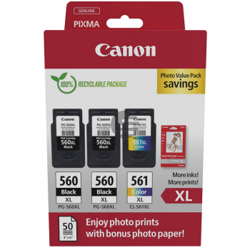 Canon Tintenpatrone + Papier cyan/magenta/gelb, 2 x schwarz HC (3712C012)