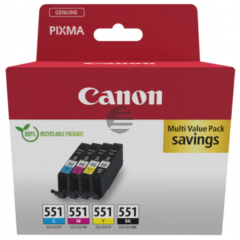 Canon Tintenpatrone gelb, magenta, schwarz, cyan (6509B015, CLI-551BK, CLI-551C, CLI-551M, CLI-551Y)