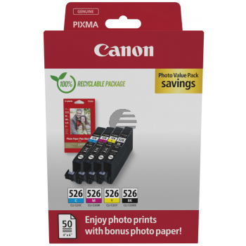 Canon Tintenpatrone + Papier gelb, magenta, schwarz, cyan (4540B019, CLI-526BK, CLI-526C, CLI-526M, CLI-526Y)