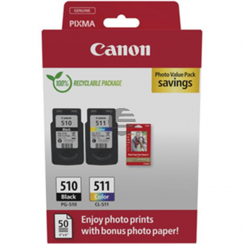 Canon Tintendruckkopf + Papier 3-farbig, schwarz (2970B017, CL511, PG-510)
