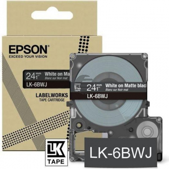 Epson Schriftbandkassette 24mm weiß/schwarz (matt) (C53S672084, LK-6BWJ)