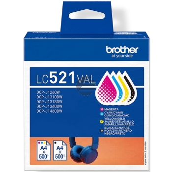 Brother Tintenpatrone gelb, magenta, schwarz, cyan (LC-521VAL)