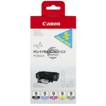 Canon Tintenpatrone gelb, magenta, photo schwarz, cyan, grau (1034B011, PGI-9C, PGI-9GY, PGI-9M, PGI-9PBK, PGI-9Y)