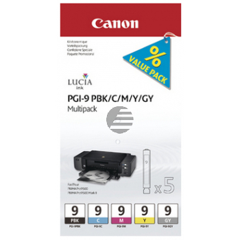 Canon Tintenpatrone gelb, magenta, photo schwarz, cyan, grau (1034B011, PGI-9C, PGI-9GY, PGI-9M, PGI-9PBK, PGI-9Y)