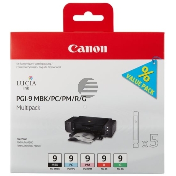 Canon Tintenpatrone photo cyan, photo magenta, schwarz matt, rot, grün (1033B013, PGI-9G, PGI-9MBK, PGI-9PC, PGI-9PM, PGI-9R)
