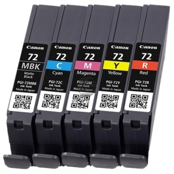 Canon Tintenpatrone gelb, magenta, schwarz matt, rot, cyan (6402B009, PGI-72C, PGI-72M, PGI-72MBK, PGI-72R, PGI-72Y)