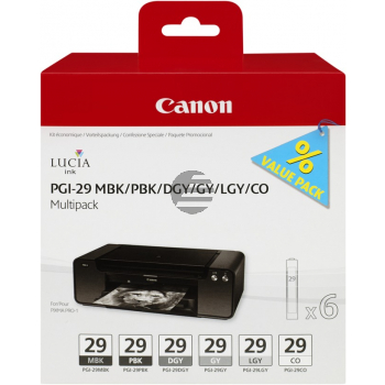 Canon Tintenpatrone photo schwarz, schwarz matt, Chrom Optimizer, dunkelgrau, grau, hellgrau (4868B018, PGI-29CO, PGI-29DGY, PGI
