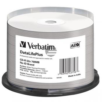 VERBATIM CD-R80 700MB 52x (50) CB 43756 breit thermo bedruckbar keine ID