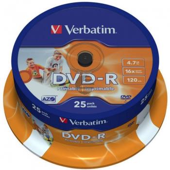 VERBATIM DVD-R 4.7GB 16x (25) SP 43538 Spindel tintenstrahlbedruckbar