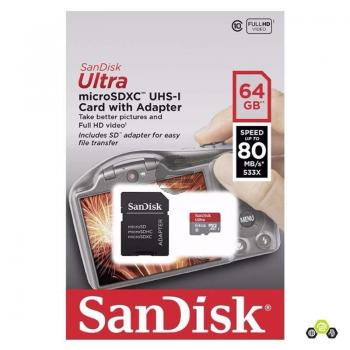 SANDISK MICRO SDXC SPEICHERKARTE 64GB SDSQUNC-064G-GN6IA mit Adapter