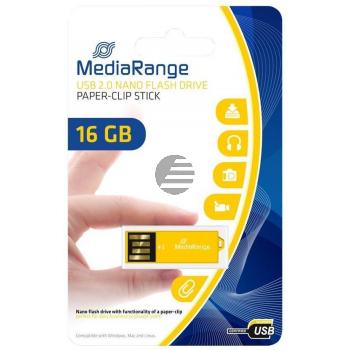 MEDIARANGE NANO USB STICK 16GB MR976 gelb mit Bueroklammer-Funktion