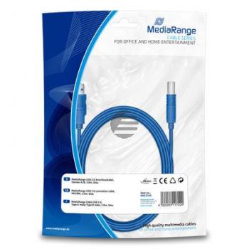 MEDIARANGE USB KABEL AM/BM 3m MRCS149 USB 3.0 blau