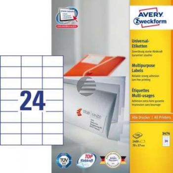 AZ Etiketten 3474 weiĂ Inh.2400 70 x 37 mm Avery Zweckform