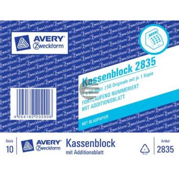 AZ Kassenblock 2835 A6 Inh.2 x 50 Blatt Avery Zweckform