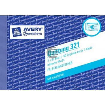 AZ Quittungen 321 A6 quer weiß/weiß Inh.2 x 50 Blatt Avery Zweckform